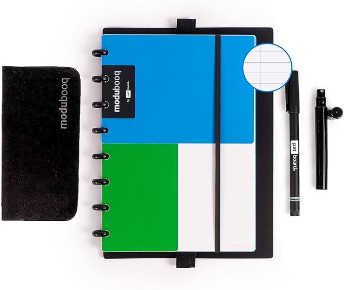 Modubooq notes, block - Modular Reusable Smart Notebook A5-40 lined blue pages with duratech3 technology - Notebook with Discbound System - Washable and writes like paper