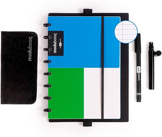 Modubooq notes, block - Modular Reusable Smart Notebook A5-40 lined blue pages with duratech3 technology - Notebook with Discbound System - Washable and writes like paper
