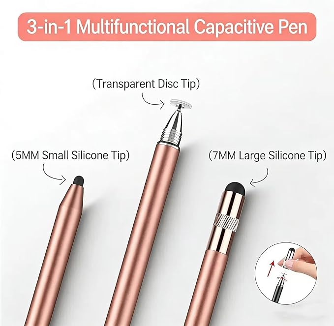 3-in-1 Stylus Pen for Nintendo Switch, High Precision and Sensitivity, Compatible for Samsung Galaxy/iPhone/iPad/Android Tablets, Universal Stylus Pen for All Touchscreen Devices (Black/Rosegold)