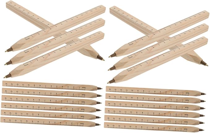 Abaodam 20pcs Natural Biodegradable Wooden Ballpoint Pens with Printed Ruler Black Ink Signature Wood Pens for Carpenter Marking and Office Use