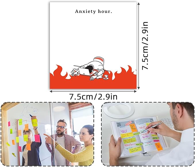 Funny Emo Mood 4 Pads / 200 Sheets 3x3 inch Sticky Notes Set, Vintage Memo Pads with High-Adhesive, Post Reusable Tearable it Notes for Journal Planners Office School Home, Bulk Retro Stationery Gift