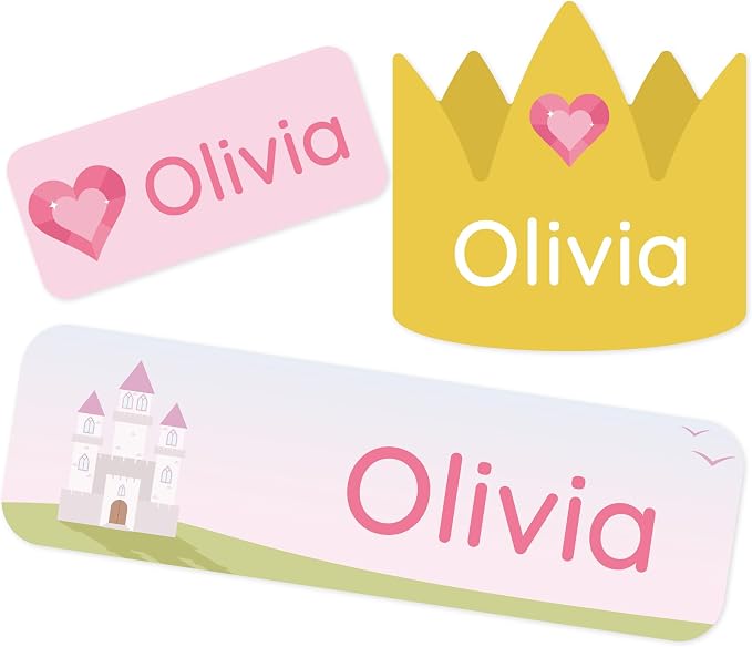 Personalized Daycare Name Labels (84) – Daycare Labels & Name Stickers for Kids – Labels for Kids Stuff Daycare – Waterproof for Baby Bottles, Clothing & Lunch Boxes - Princess Heart
