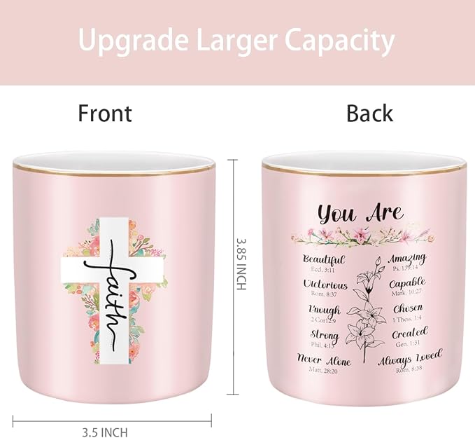 Ceramic Pen Holder for Desk Cute, Pencil Holder Cup, Makeup Brush Holder Pink, Multi-Functional Organizer for Office, Religious Style