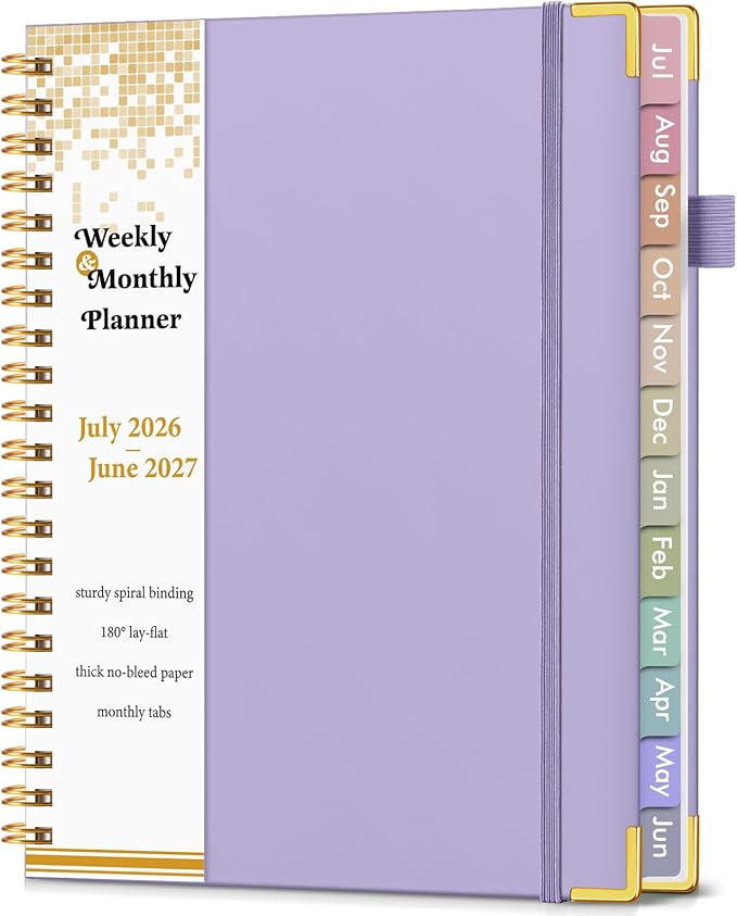 Academic Planner 2026-2027, Hardcover Weekly and Monthly Calendar Planner from July 2026 - June 2027, Daily Agenda Planners with Tabs, College School Organizer for Student Teacher, A4 (8.5" x 11"), Purple