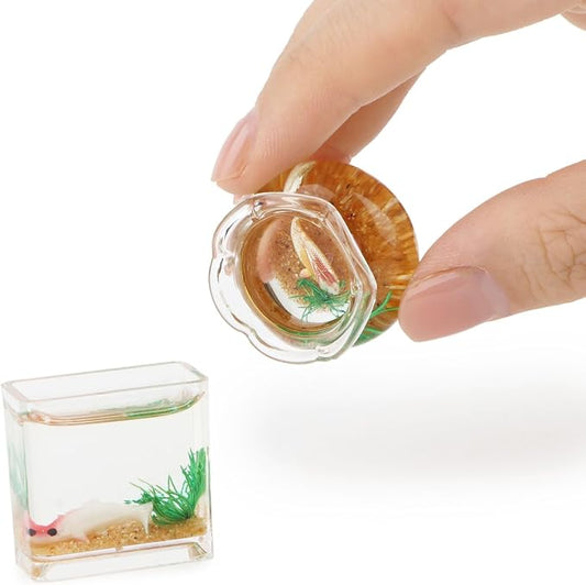 1/12 Dollhouse Fish Tank 2PCS Miniature Dollhoue Accessories Realistic Goldfish Bowl Resin Craft Random Fish Color, Micro Landscape Desktop Ornaments Décor for DIY Fairy Gardens & Model Displays