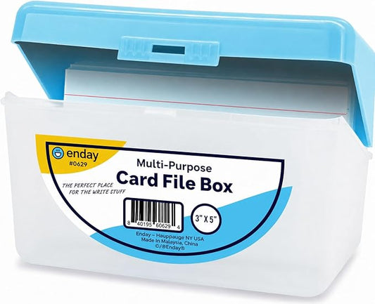 Enday Index Card Box Blue 3x5 Index Card Holder, Index Card Organizer, Flash Card Holder, Holds 250 Cards.