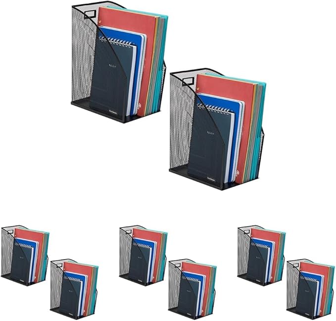 Mind Reader Vertical File Storage, Desktop Organizer, Workspace, Office, Metal Mesh, 6.25" L x 10" W x 12.5" H, Black (Pack of 4)