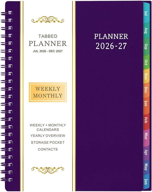 Planner 2026-2027 - July 2026 - June 2027, 2026-2027 Planner Weekly and Monthly, Academic Planner, Calendar Planner with Colorful Tabs, 6.25" × 8.3", Strong Twin-Wire Binding, Back Pocket, Holidays