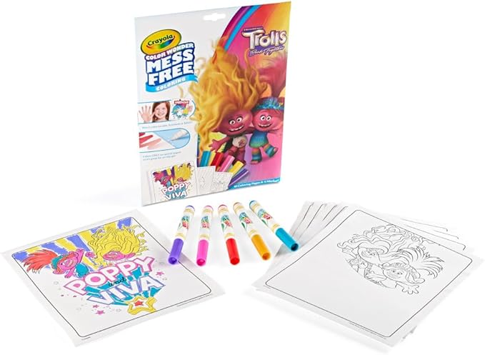 Crayola Trolls 3 Color Wonder Activity Set, Trolls Mess Free Coloring Pages for Toddlers, Travel Activity, Troll Toys, Toddler Gifts