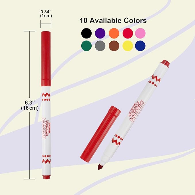 BAZIC PRODUCTS Washable Super Tips Markers, 10 Classic Colors