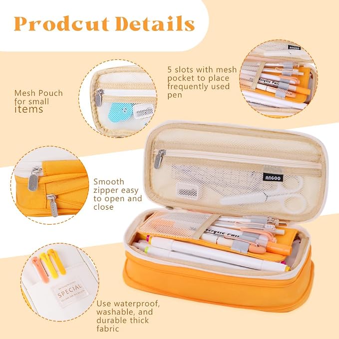 iSuperb Foldable Pencil Case Zipper Big Capacity Aesthetic Canvas Pencil Pouch Compartments Stationery Organizers Pen Bag for Kids Girls Boys Teen Child Student School Supplies Makeup Bags