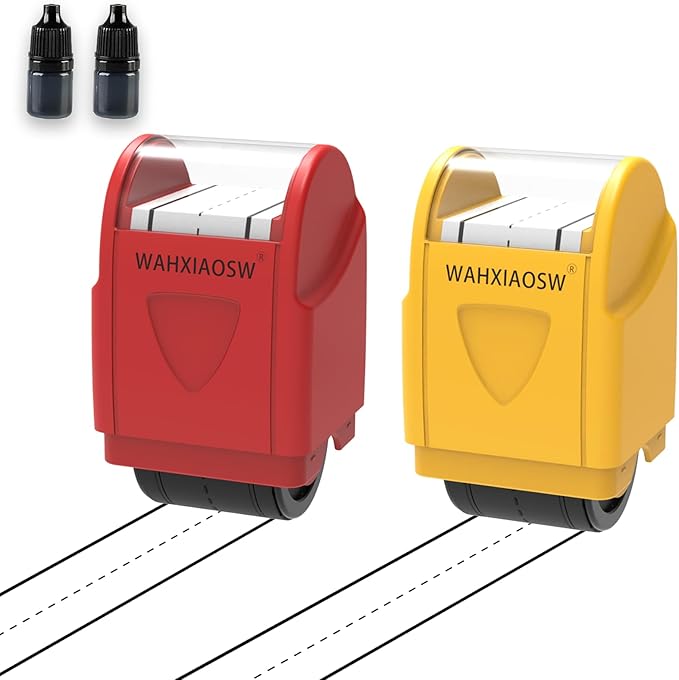 Handwriting Lines Stamp Roller Self-Inking Line Rolling Stamps Handwriting Practice Tool for Teachers Kids Kindergarten (Red+Yellow)