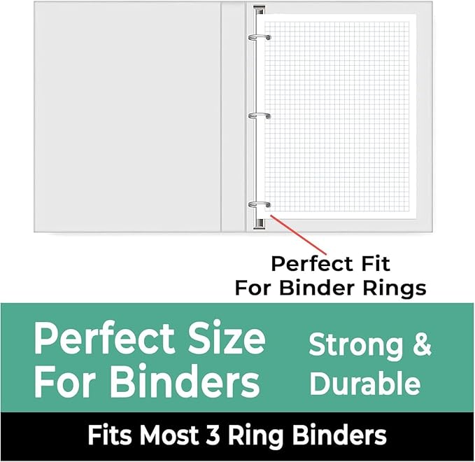 Rosmonde Loose Leaf Paper Bulk, 3600 Sheets, 24 Pack, Quad Ruled Sheets, 8" x 10.5", 3 Hole Punched, Bulk Notebook Papers, Graph Ruled Filler Paper for Binders, 150 Sheets/Pack, White