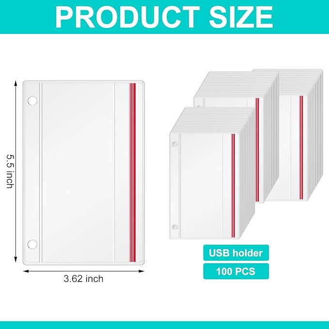 Affrolling 100 Pack Flash Drive Holder for 3 Ring Binders Clear Flash Drive Zipper Case Bulk Transparent Vinyl Plastic Binder Pockets USB Holder Storage Organizer Waterproof