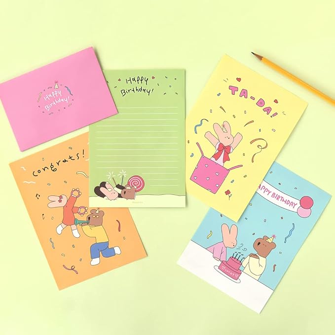 Monolike Happy and Lucky Birthday Letter Paper and Envelopes Set - 8Type, 32 Letter Paper + 16 Envelopes