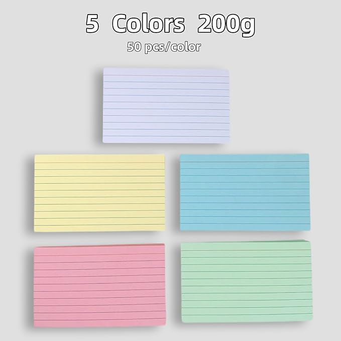 3x5 Colorful Index Cards, Heavy Duty Neon 250 Sheets Lined Flashcards for Studying, Office & Home Use – Vibrant Organizing Tools