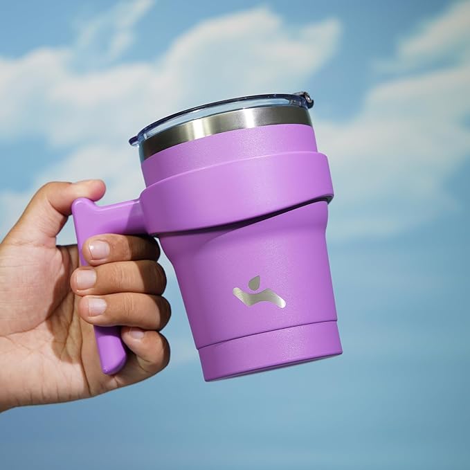 Konokyo 10 oz Tumbler with Handle and 2 Straw 2 Lid, Insulated Water Bottle Stainless Steel Vacuum Cup Reusable Travel Mug,Lavender