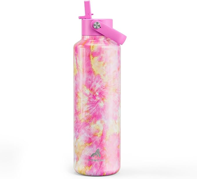 24 oz Vacuum Water Bottle for School: Lightweight, Leakproof, Flex Cap, BPA-Free, Cupholder Friendly, Vacuum Flask with Straw for Girl, College, Outdoors, Sport, Daily, Gift, Classroom (Citrus Dream)