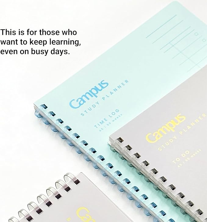 KOKUYO Study Planner Notebook, 10'' x 7'' Time Log B5 Soft Ring Notebooks, 41 To Do Plan Sheets, Green Spiral Notebook, Time Management (SU-SY111TL-G)