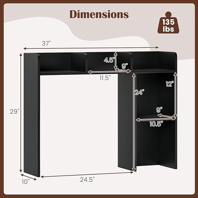 Giantex Desktop Bookshelf, Wood Desk Hutch Organizer for 27 Inch Computer Monitor, Countertop Storage Display Rack with 5 Shelves, Multipurpose Desktop Shelf Bookcase for Dorm Office Home, Black