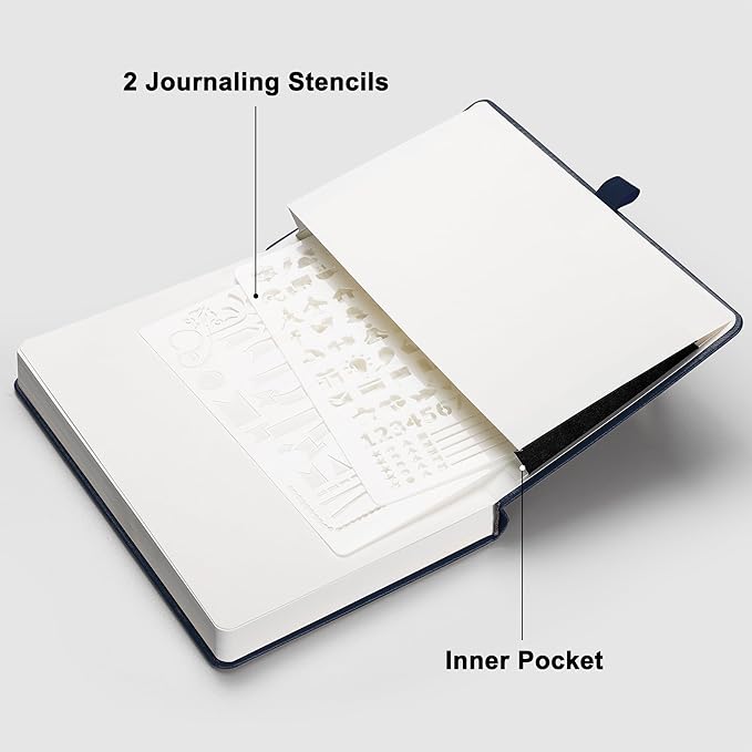 RETTACY Dotted Journal Notebook, 2-Pack, 160 Numbered Pages per Pack, A5 Medium Size (5.7'' x 8.3''), 120 GSM Thick Paper, Leather Hardcover, for Journaling, Planning, Tracking (Black & Navy Blue)