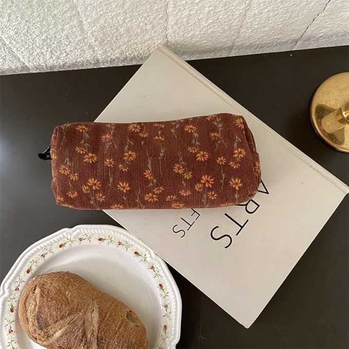 Cute Pencil Case Aesthetic Student Pencil Pouch Coin Pen Pouch Cosmetic Bag Office Stationery Organizer For Kids Teen School (Flowers-E)