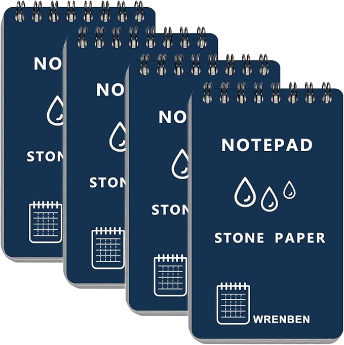 4PCS Weatherproof Spiral Notebook 3x5 Inch with Stone Graph Paper and PVC Cover, Small Pocket Notebook A7, All-Weather Steno Pads for Outdoor Field Adventure (Blue, 4 Pack)