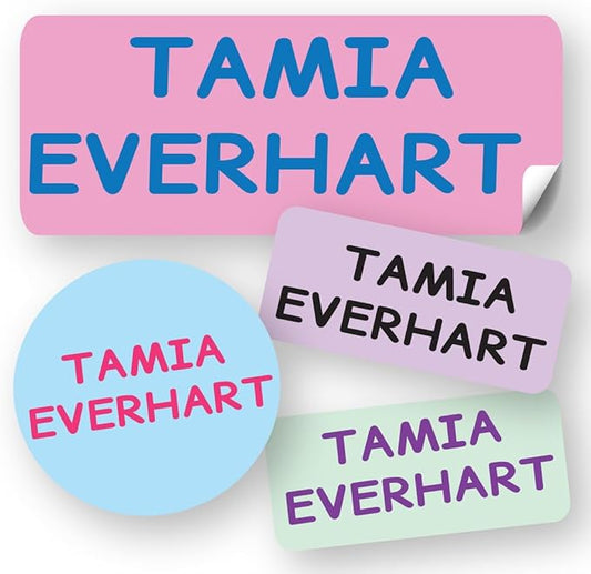 120-ct Personalized Waterproof Name Labels – 3-Line Custom Stick-On Tags for Daycare & Camp – Dishwasher-Safe, Cute Pastel Designs, Pre-Cut