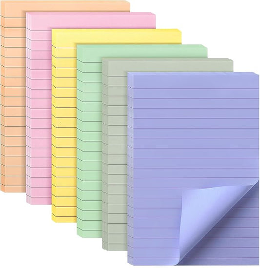 Mr. Pen- Lined Sticky Notes, 4" x 6", 6 Pads, 45 Sheets/Pad, Morandi Color, Sticky Notes with Lines, Ruled Post Stickies, Memo Pads, Self-Stick Note Pad for Office, School, Home, Study