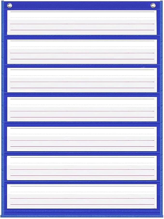 Auchq Magnetic Pocket Chart,Standard Pocket Chart with 7+1 Pockets,14 Double-Sided Dry-Eraser Cards for Daily Schedule,Class Demonstrations,Classroom Office Home Activities (Blue)