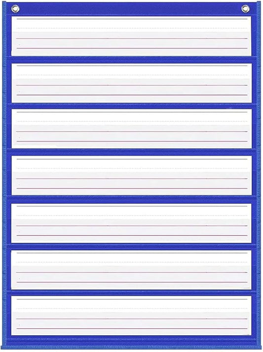 Auchq Magnetic Pocket Chart,Standard Pocket Chart with 7+1 Pockets,14 Double-Sided Dry-Eraser Cards for Daily Schedule,Class Demonstrations,Classroom Office Home Activities (Blue)