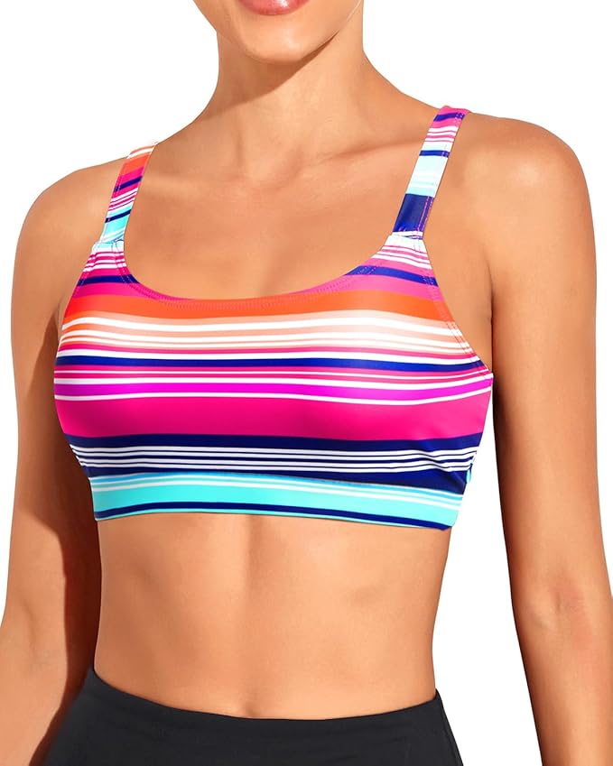 Tempt Me Women Sports Bra Bikini Tops Scoop Neck Bathing Suits Top Padded Swim Crop Tops Only