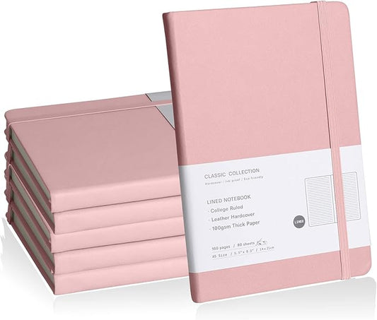Lined Journal Notebook, 6Pack Hardcover Notebook for Men & Women – Journals for Writing, Work, School, Home & Daily Notes, 160 Pages – Medium A5, 5.7"x8", 100 gsm Thick Paper (pink)