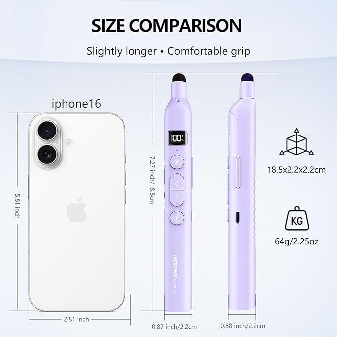 Norwii N21 Bluetooth Presentation Clicker with Telescopic Teaching Pointer, Presentation Remote with Retractable Stick for PowerPiont, Wireless Presenter, Slide Advancer - Purple