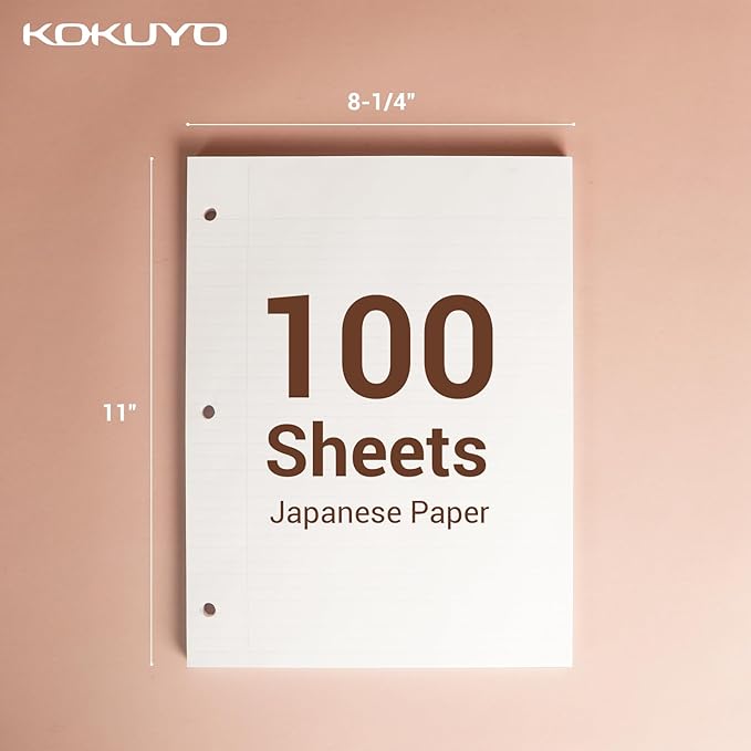 Kokuyo Campus Loose Leaf Paper for 3 Ring Binders, 8-1/4"x11”, College Ruled Notebook Paper, 100 Sheets, 70 GSM Japanese Smooth Paper Prevents Ink Bleeding, School Suppliers (WSG-NO-887G1)