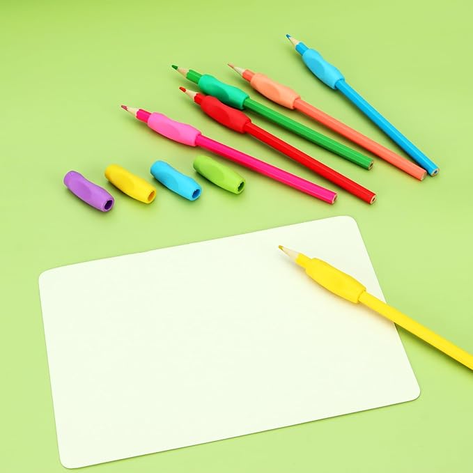 Ergonomic Pencil Grips 40 Pcs with 8 Colors, Silicone Pencil Holders for Kids Handwriting, Toddler Gel Pencil Cushion Grippers, Triangle Pen Grips for Adults Writing Aid, Classic
