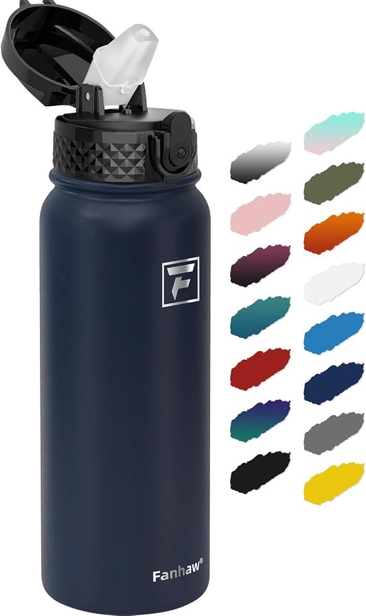 Fanhaw 20 Oz Kids Insulated Stainless Steel Water Bottle with Straw Lid, Leakproof & Anti-Dust Everyday Use Bottle for School, Women & Men, Back to School Essentials (Navy Blue)