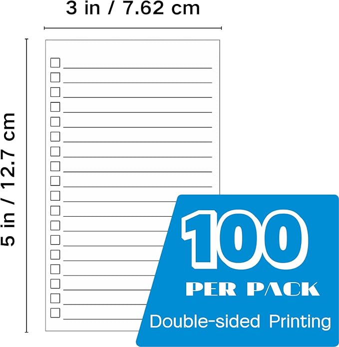 Vertical Ruled Index Cards 3x5 with Check Boxes,Double Sided Ruled Note Card for To Do Checklists, Heavy Weight Flash Cards for Studying,School, Home and Office - White,100 Pack