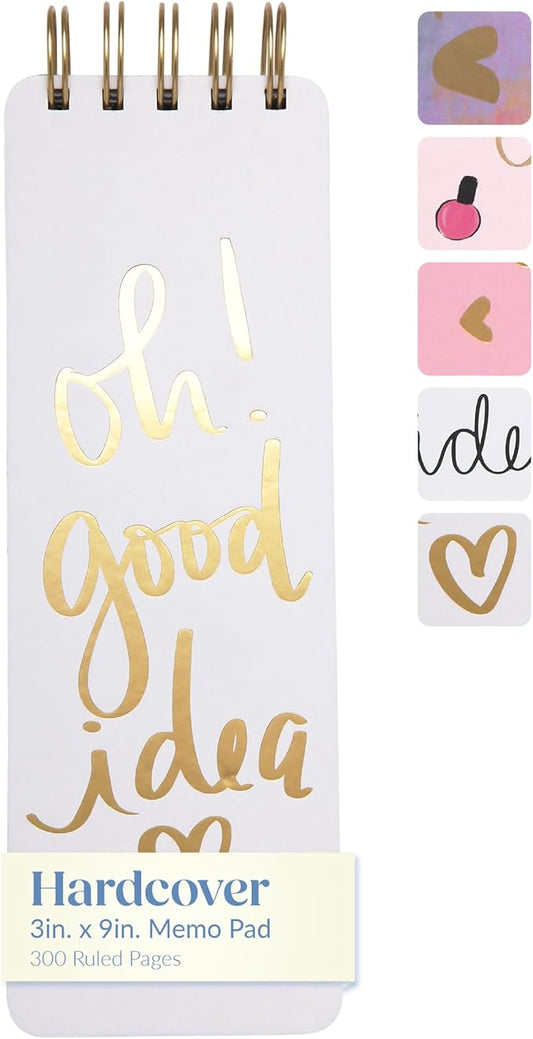 Eccolo Dayna Lee Collection Go-Getter Off White "Oh! Good Idea" 3x8.5" Hardcover Spiral Memo Pad, 300 Pages