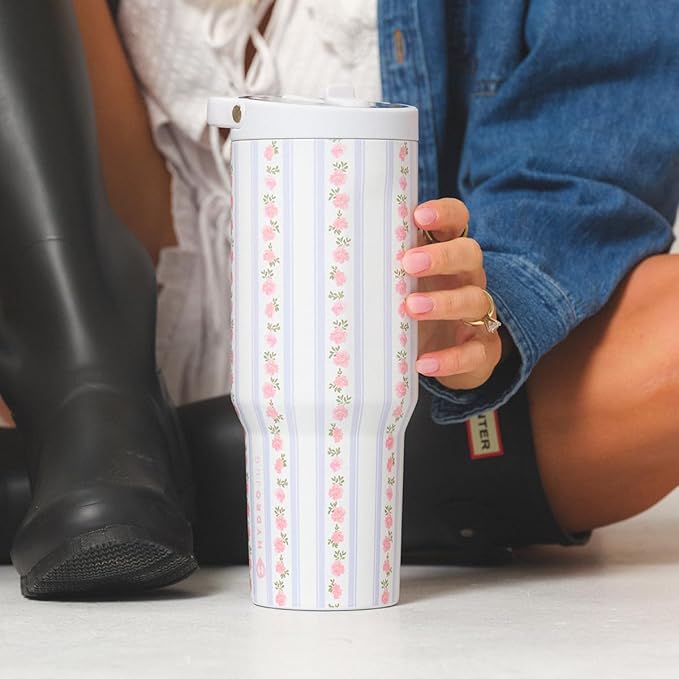 HydroJug Sport - Stainless Steel Tumbler with Straw, Vacuum Insulated, 40oz Leakproof Water Bottle, Ergonomic Design, Reusable, Dishwasher Safe, Rubber Base, Durable for Gym or Outdoors, Primrose