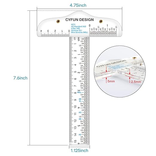 BAOFALI 6 Inches/15cm Acrylic Clear T-Square Ruler, Dual Side Measuring, Transparent, for Crafting, Drafting & General Layout Work