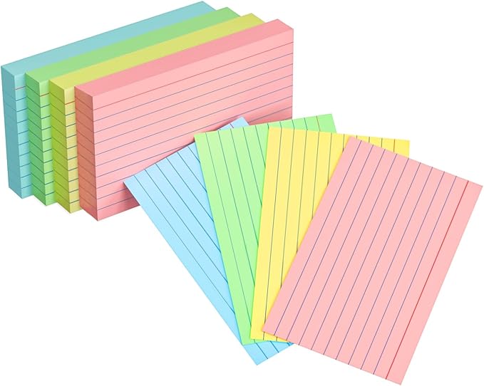 Colored Index Cards 3x5, 200 Pack, 180gsm Heavy Ruled Index Cards, Flash Cards for Studying, Heavy Note Cards for Office, College, Home Organization and School, 4 Color (50 Sheets Each)