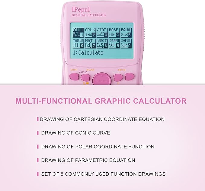 Graphing Calculator,IPepul Scientific Calculators 10 Modes /4 Graphing Functions,Desktop Math Calculator for College Students,School Supplies for Middle High School Teachers Office（Pink）