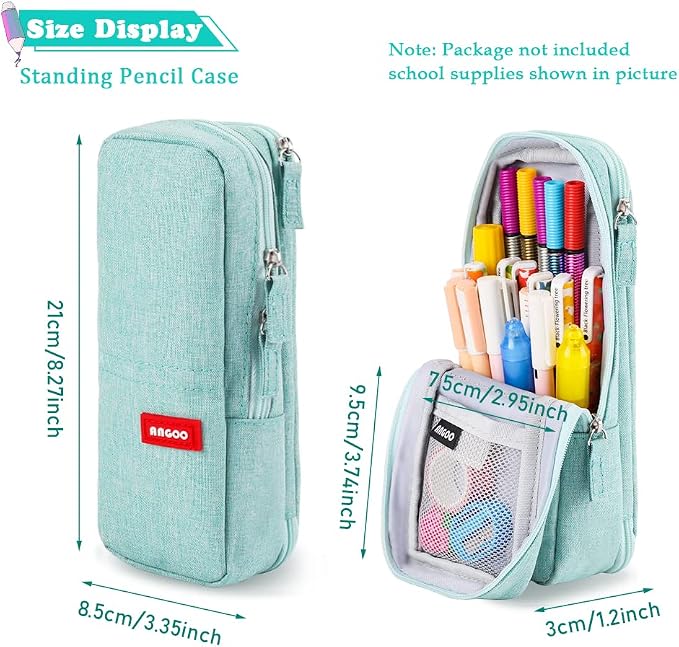 iSuperb Standing Pencil Case 2 Compartments Pencil Pouch Magnetic Mobile Phone Holder Bracket Pen Bag Large Capacity Phone Pouch College Stationery Organizer Storage for Kids Boys Girls
