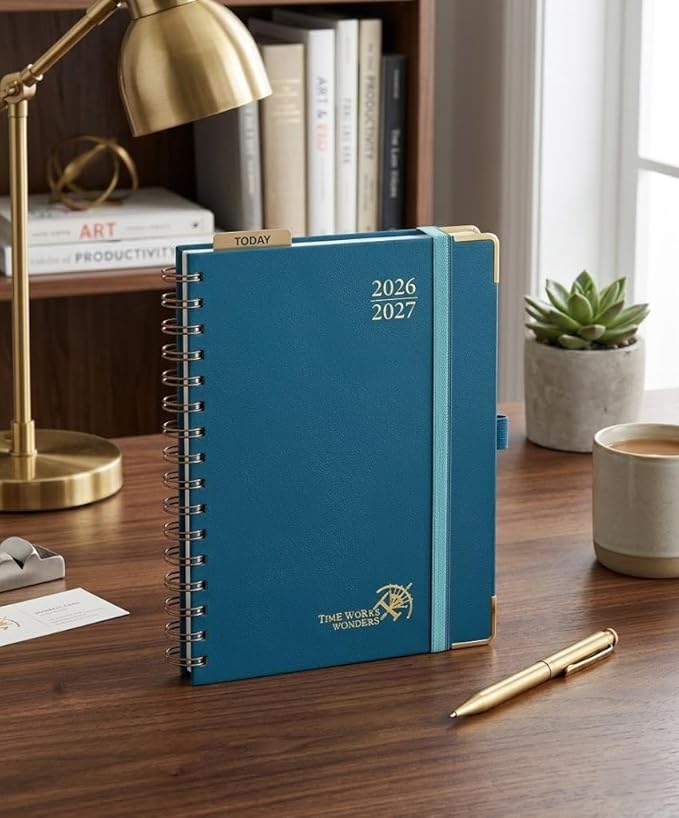 POPRUN 2026-2027 Monthly Planner, 18 Month Calendar (July 2026-Dec 2027), 6.25" x 8.5" A5 Spiral Hardcover Organizer with Dotted Note Pages, Professional Appointment Book for Business Office, Students & Teachers - Night Sky Navy Blue