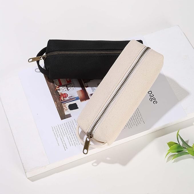 Pencil Case Soft Cotton Canvas Pencil Pouch Bag for Easy Carry Stylish and Durable for Pens and Pencils (Beige)