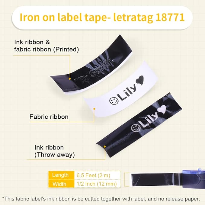 Label KINGDOM Compatible with DYMO LetraTag Fabric Label 18771 Refills Iron-On Clothes Label Maker Tape, 1/2 Inch Black on White Clothing Label Replacement for DYMO LetraTag LT100H LT100T Plus, 3-Pack