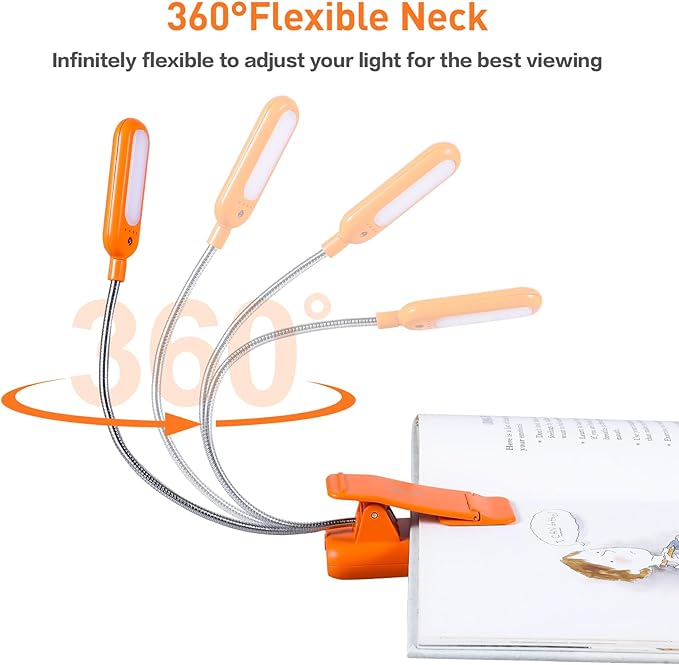 VAVOFO Rechargeable Book Light, Blue Light Blocking, Amber 1600K Clip On Reading Light, Eye Care 7 LEDs Kids Book Light for Reading in Bed with Power Indicator for Bookworms (Neon Orange)