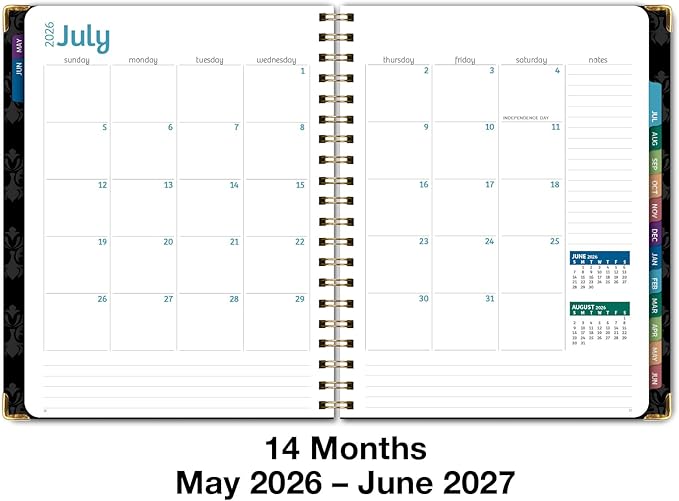 HARDCOVER Academic Year 2026-2027 Planner: 14 Months (May 2026 Through June 2027) 8.5"x 11" Daily Weekly Monthly Planner Yearly Agenda. Bookmark, Pocket Folder and Sticky Note Set (Sugar Skull)