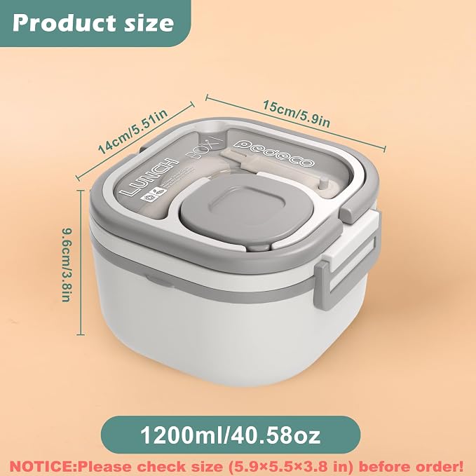 PEDECO Single-Layer Bento Lunch Box for Kids & Adults with Removable Stainless Steel Lunch Container,Dressing Container,BPA-Free,Dishwasher Safe - Includes Utensil(White,Not Insulated)